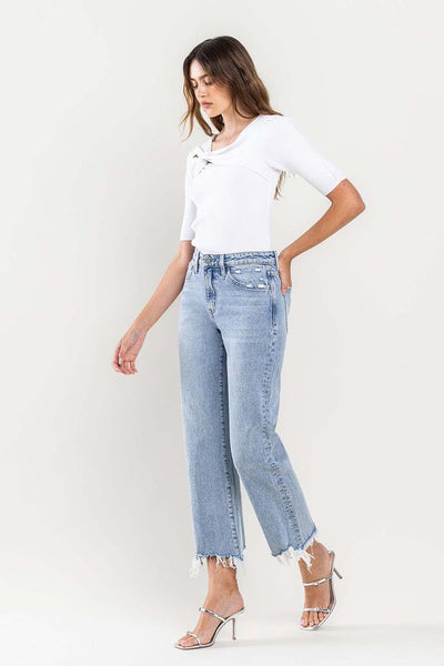 High Rise Distressed Hem Crop Dad Jeans