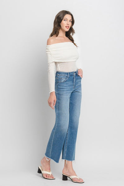 High Rise Ankle Slim Wide Jeans