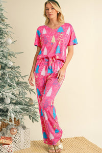 Christmas Tree Print Tee and Pants Lounge Set