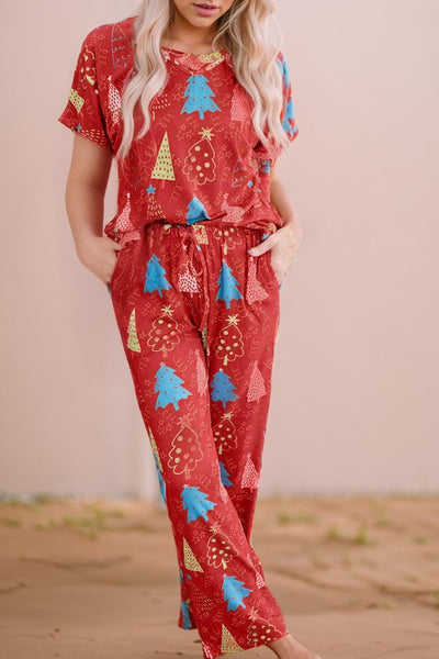 Christmas Tree Print Tee and Pants Lounge Set