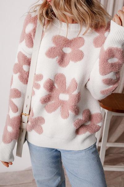 Vintage Flower Drop Shoulder Loose Sweater