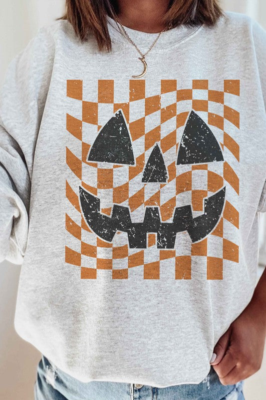 CHECKER PUMPKIN FACE Graphic Sweatshirt